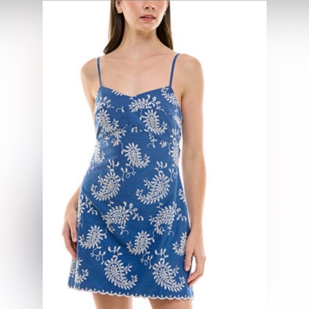 Trixxi Blue Dress with White Embroidery